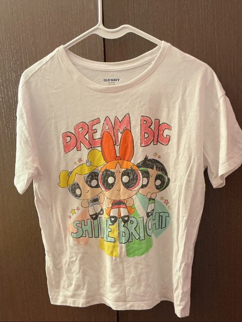 Old Navy White Graphic Tee with Multicolor Powerpuff Girls 'Dream Big'